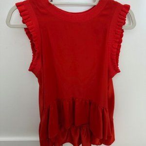 Cinq a Sept Lenore Ruffle-Trimmed Silk Top, in Orange/Red, Size S